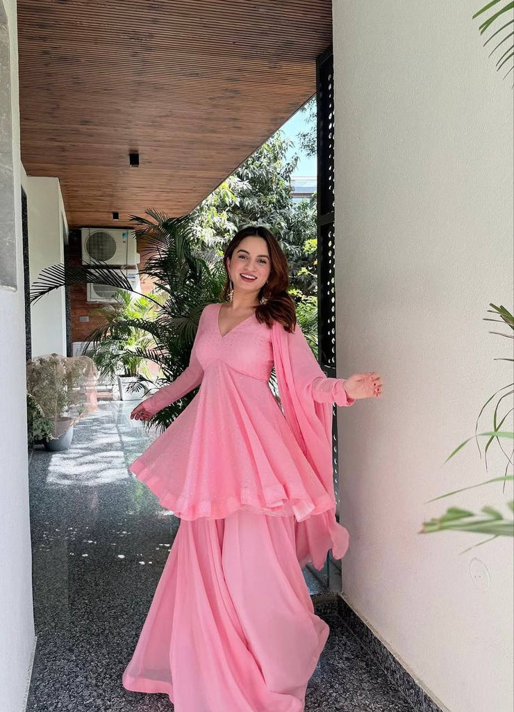 Baby Pink Designer Sharara Suit with ClothsVilla