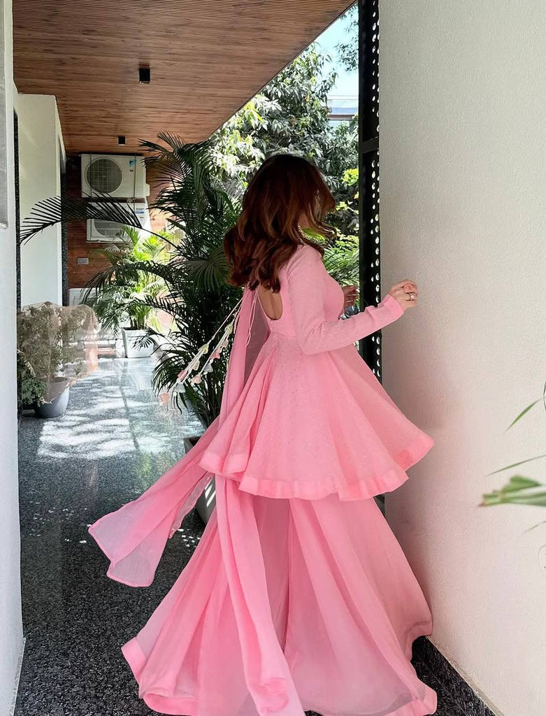 Baby Pink Designer Sharara Suit with ClothsVilla