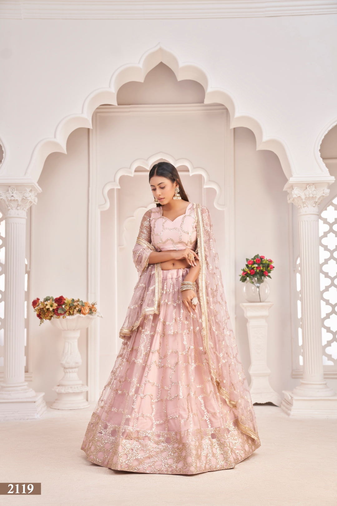 Baby Pink Elegant Butterfly Net Lehenga with Zari & Sequence Embroidery Clothsvilla Main image