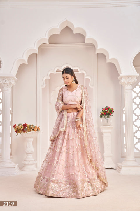 Baby Pink Elegant Butterfly Net Lehenga with Zari & Sequence Embroidery Clothsvilla Main image