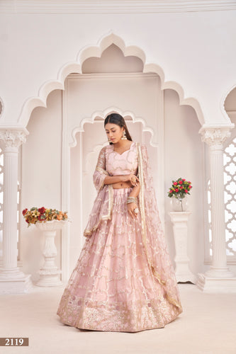 Baby Pink Elegant Butterfly Net Lehenga with Zari & Sequence Embroidery Clothsvilla