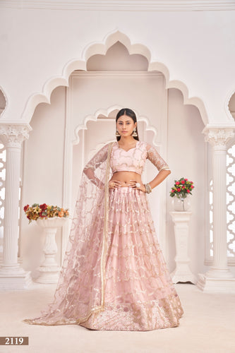 Baby Pink Elegant Butterfly Net Lehenga with Zari & Sequence Embroidery Clothsvilla