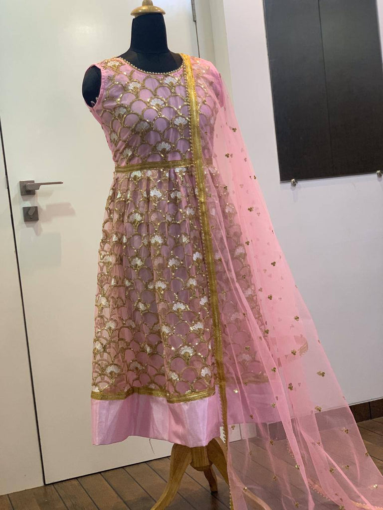 Baby Pink Elegant Festive Net Anarkali Set ClothsVilla