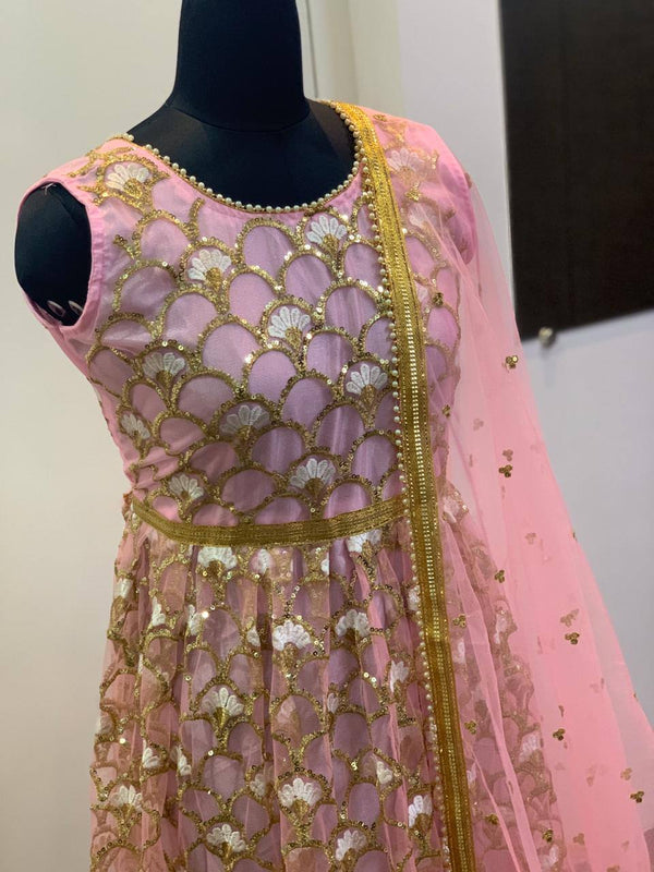 Baby Pink Elegant Festive Net Anarkali Set ClothsVilla