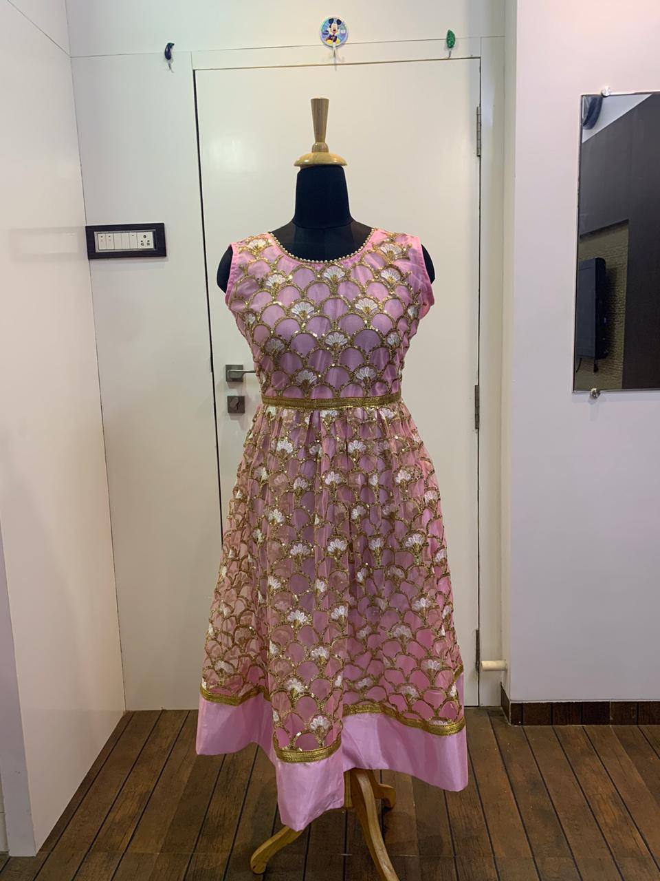 Baby Pink Elegant Festive Net Anarkali Set Secondary image