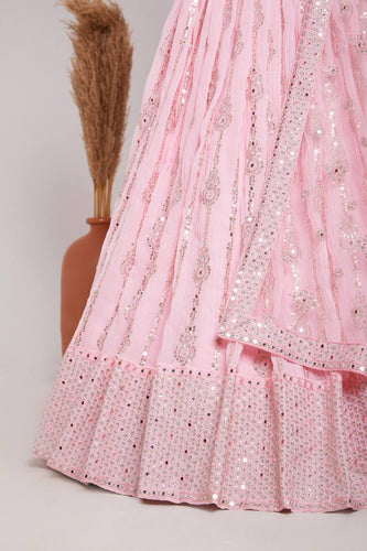 Baby Pink Elegant Heavy Georgette Embroidered Lehenga Set with Sequins & Butterfly Net Dupatta ClothsVilla