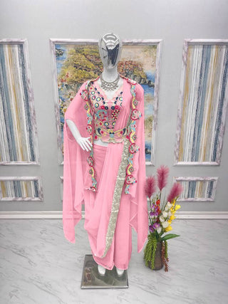 Baby Pink Elegant Wedding & Party Wear 4-Piece Set with Embroidered Belt Clothsvilla