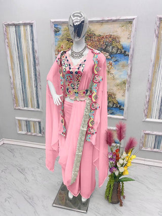 Baby Pink Elegant Wedding & Party Wear 4-Piece Set with Embroidered Belt Clothsvilla