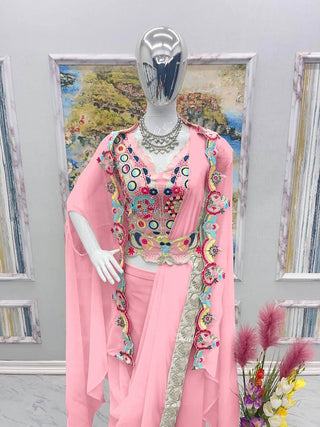 Baby Pink Elegant Wedding & Party Wear 4-Piece Set with Embroidered Belt Clothsvilla