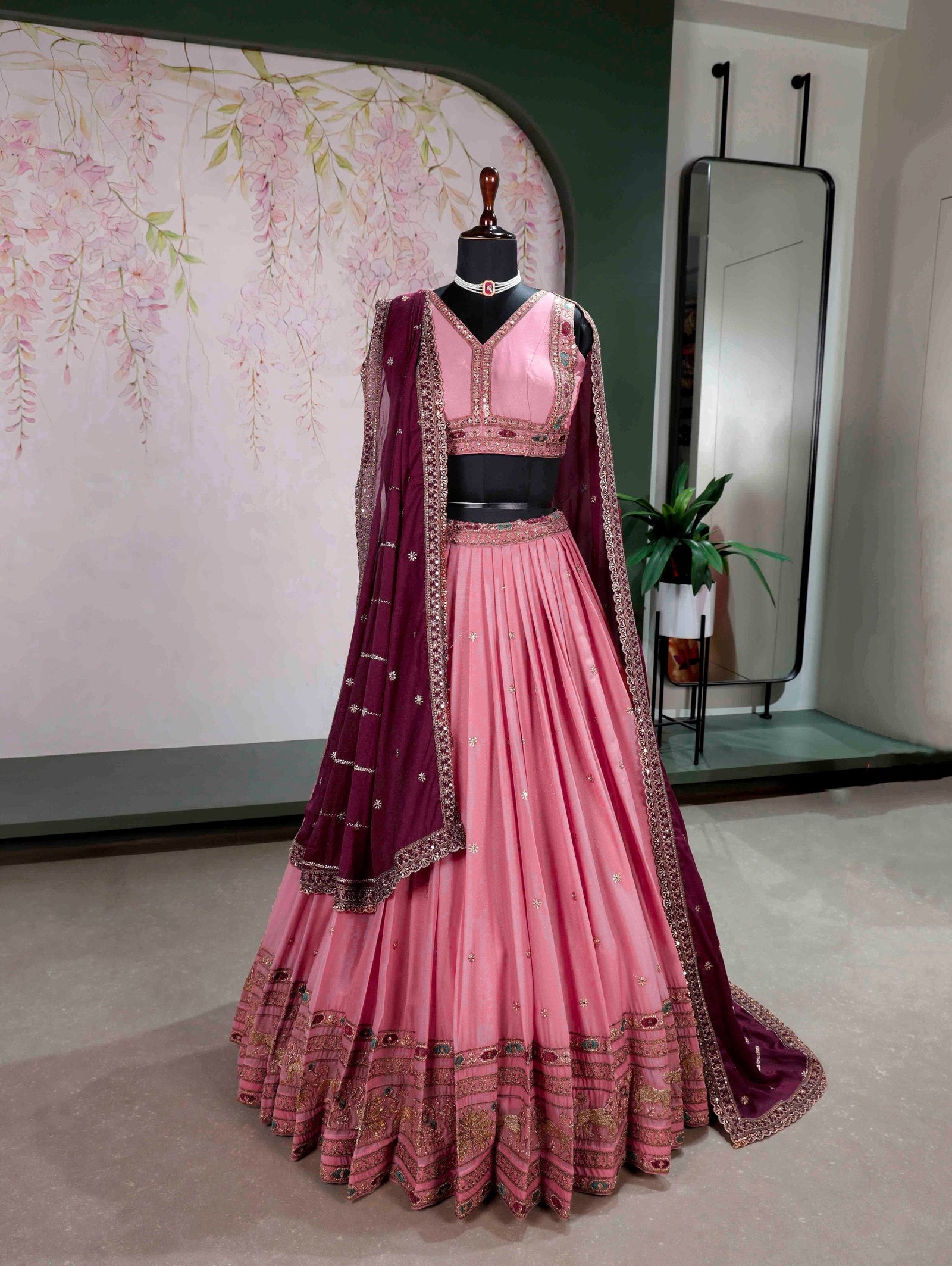 Baby Pink Georgette Embroidered Lehenga ClothsVilla