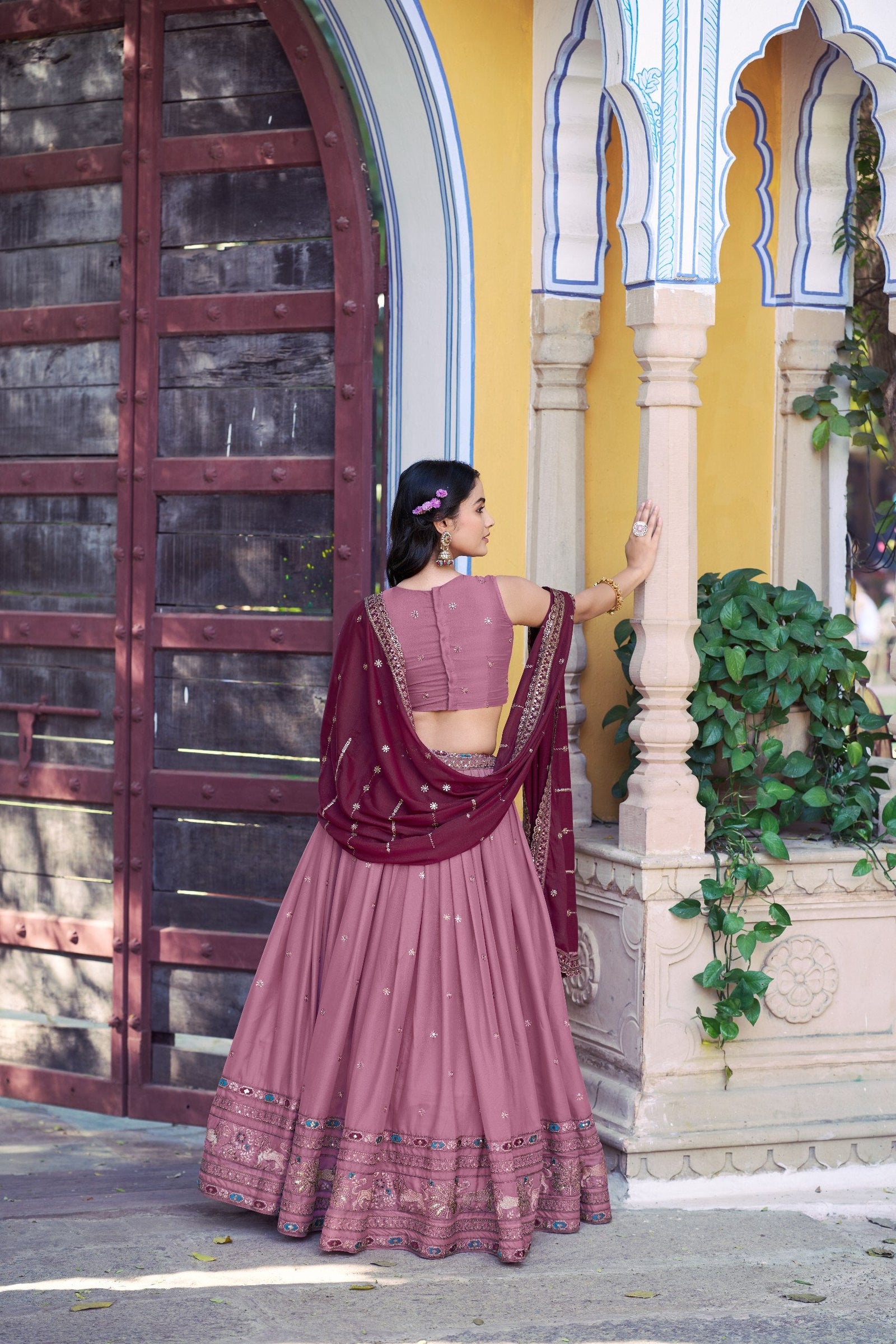 Baby Pink Georgette Embroidered Lehenga ClothsVilla