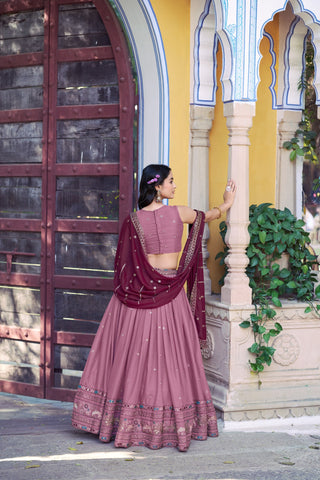 Baby Pink Georgette Embroidered Lehenga ClothsVilla