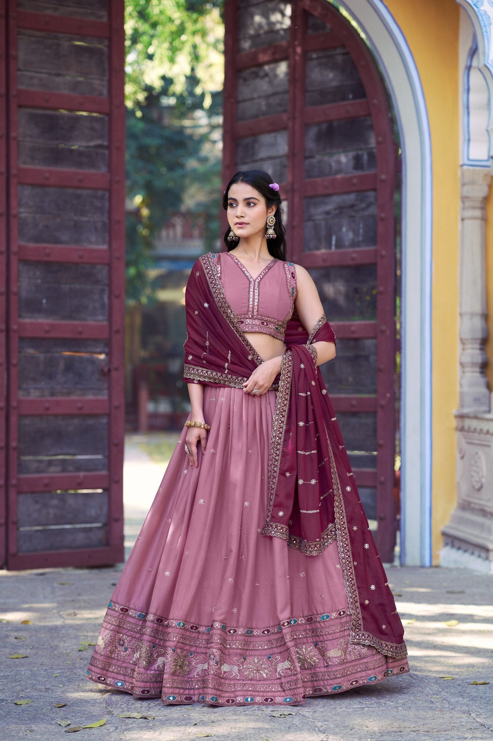 Baby Pink Georgette Embroidered Lehenga ClothsVilla