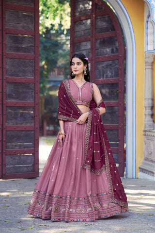 Baby Pink Georgette Embroidered Lehenga ClothsVilla