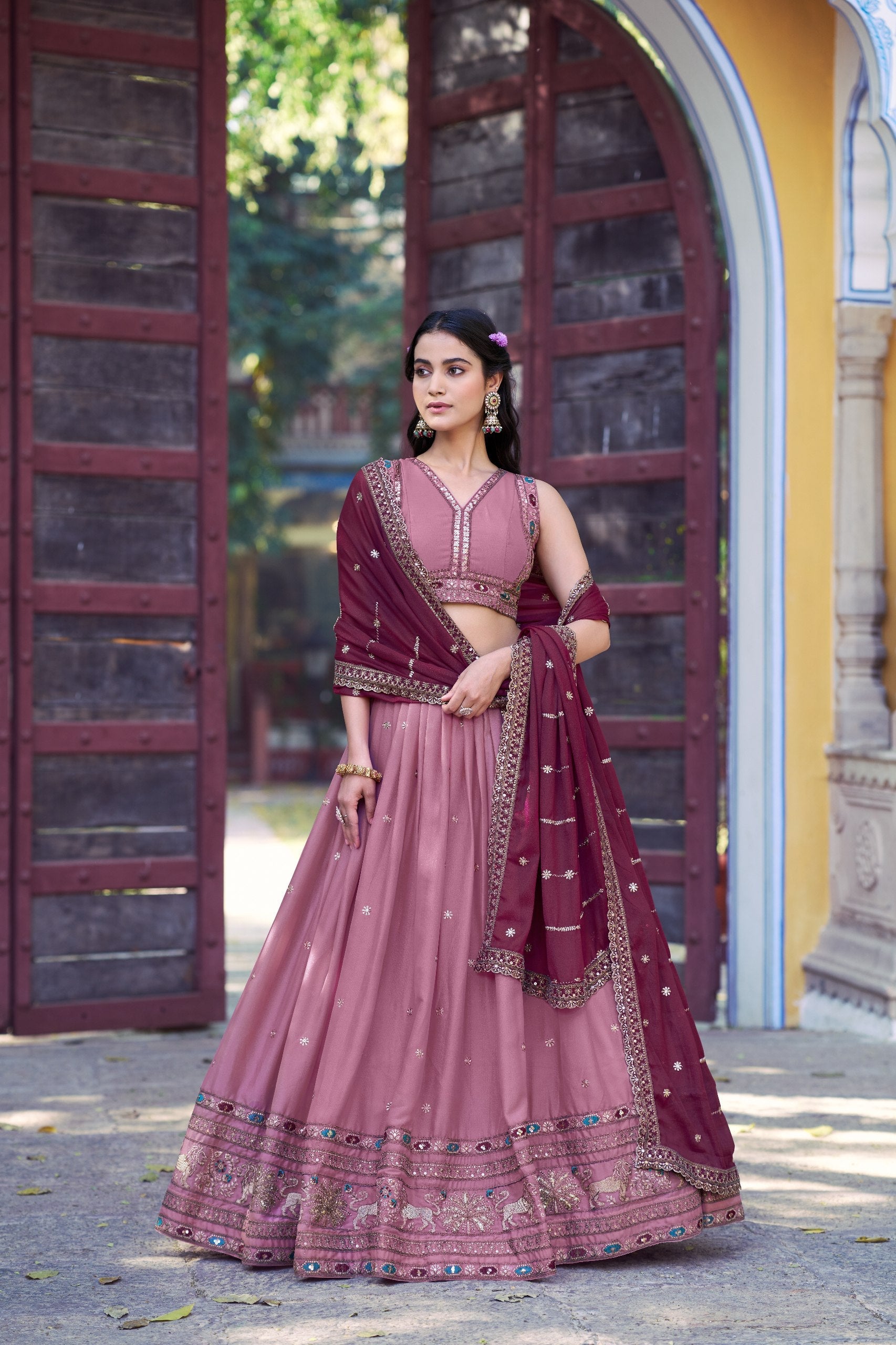 Baby Pink Georgette Embroidered Lehenga ClothsVilla