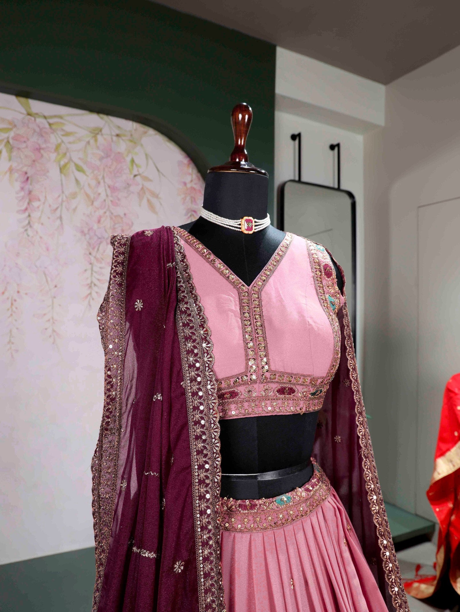Baby Pink Georgette Embroidered Lehenga ClothsVilla