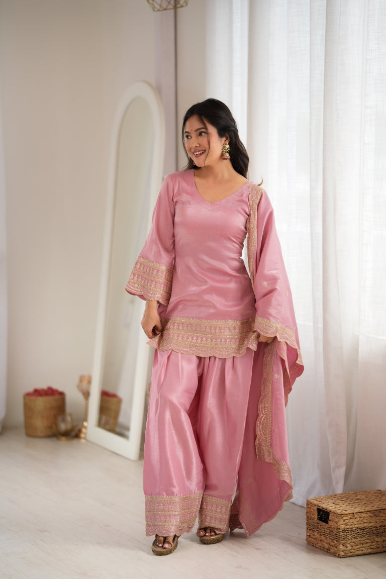Baby Pink Glass Farshi Shalwar Set ClothsVilla