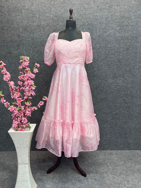 Baby Pink Layla Pure Silk Organza Elegant One-Piece Tunic