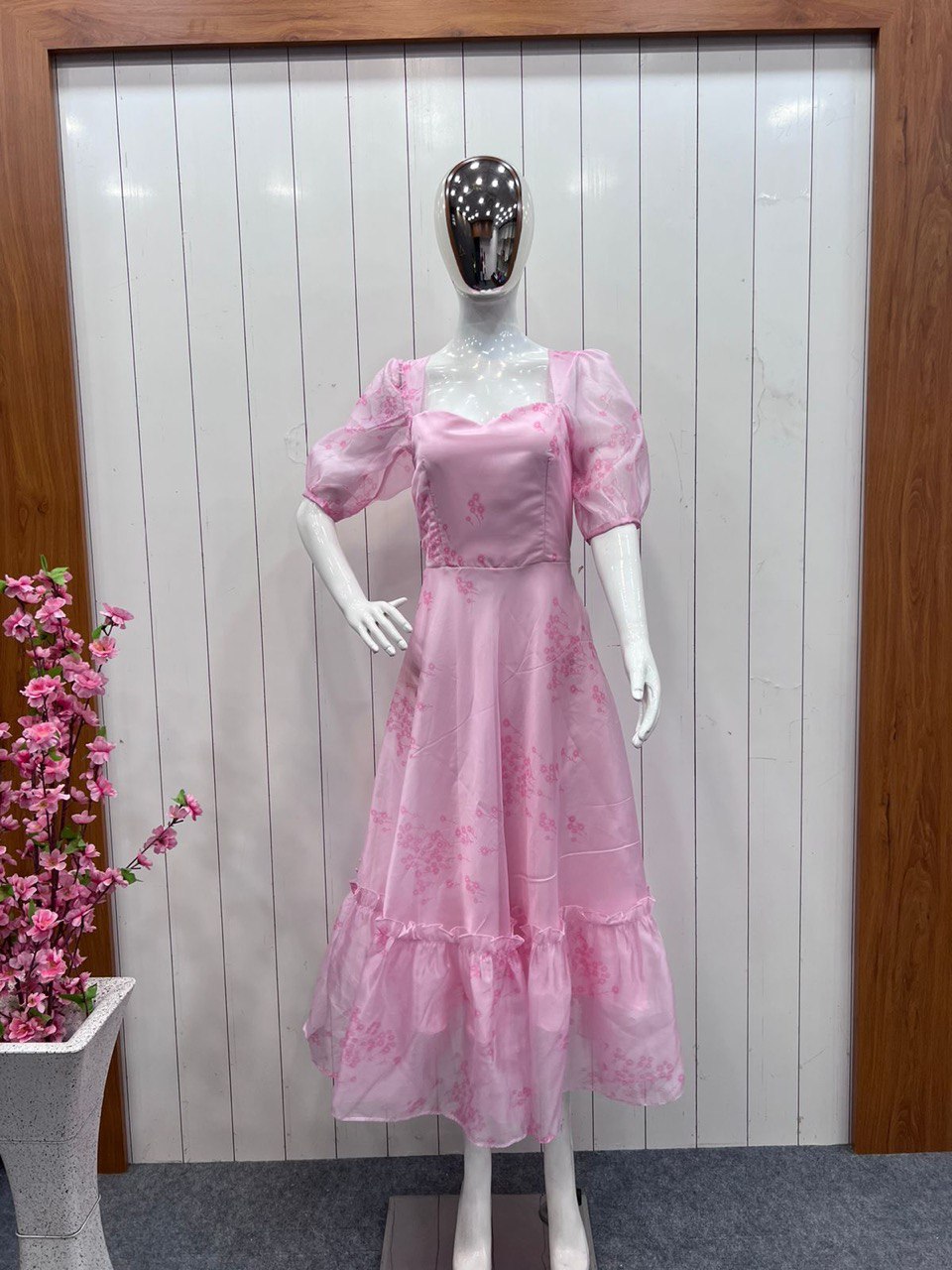 Baby Pink Layla Pure Silk Organza Elegant One-Piece Tunic