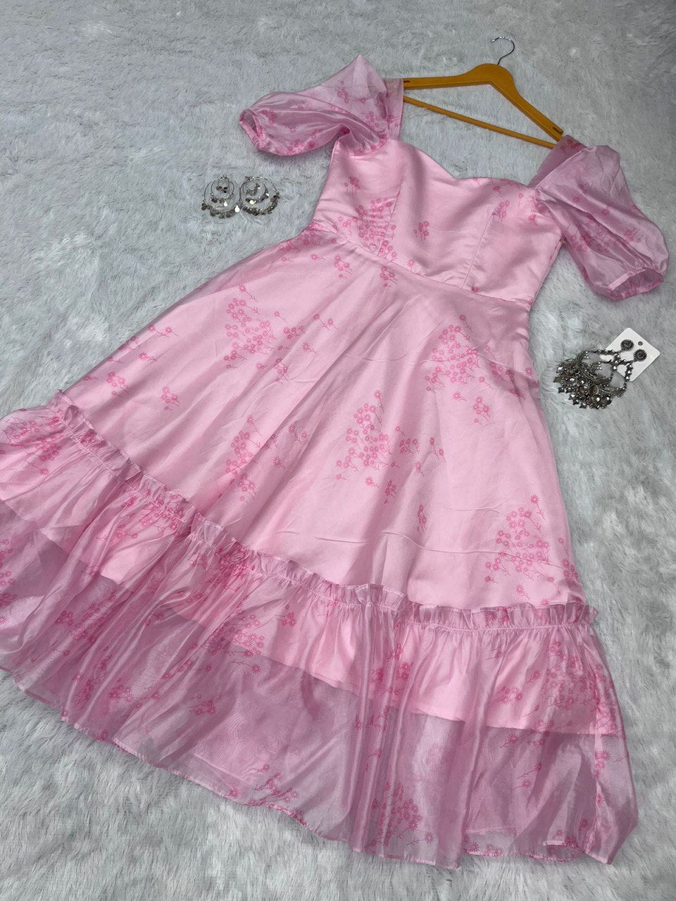 Baby Pink Layla Pure Silk Organza Elegant One-Piece Tunic