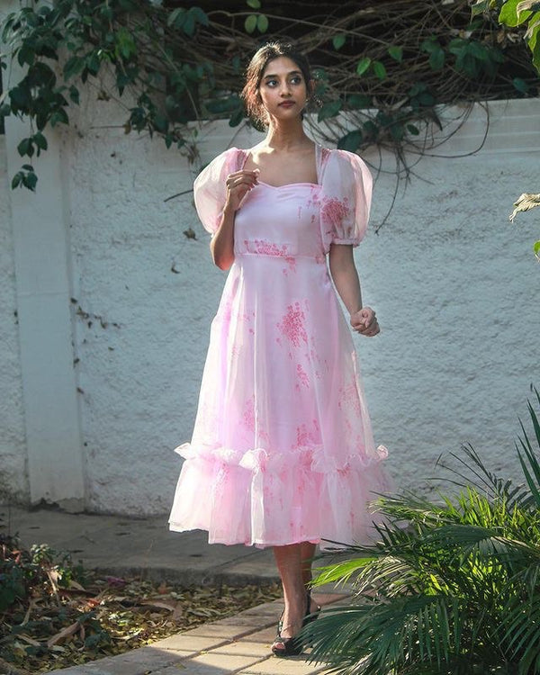 Baby Pink Layla Pure Silk Organza Elegant One-Piece Tunic