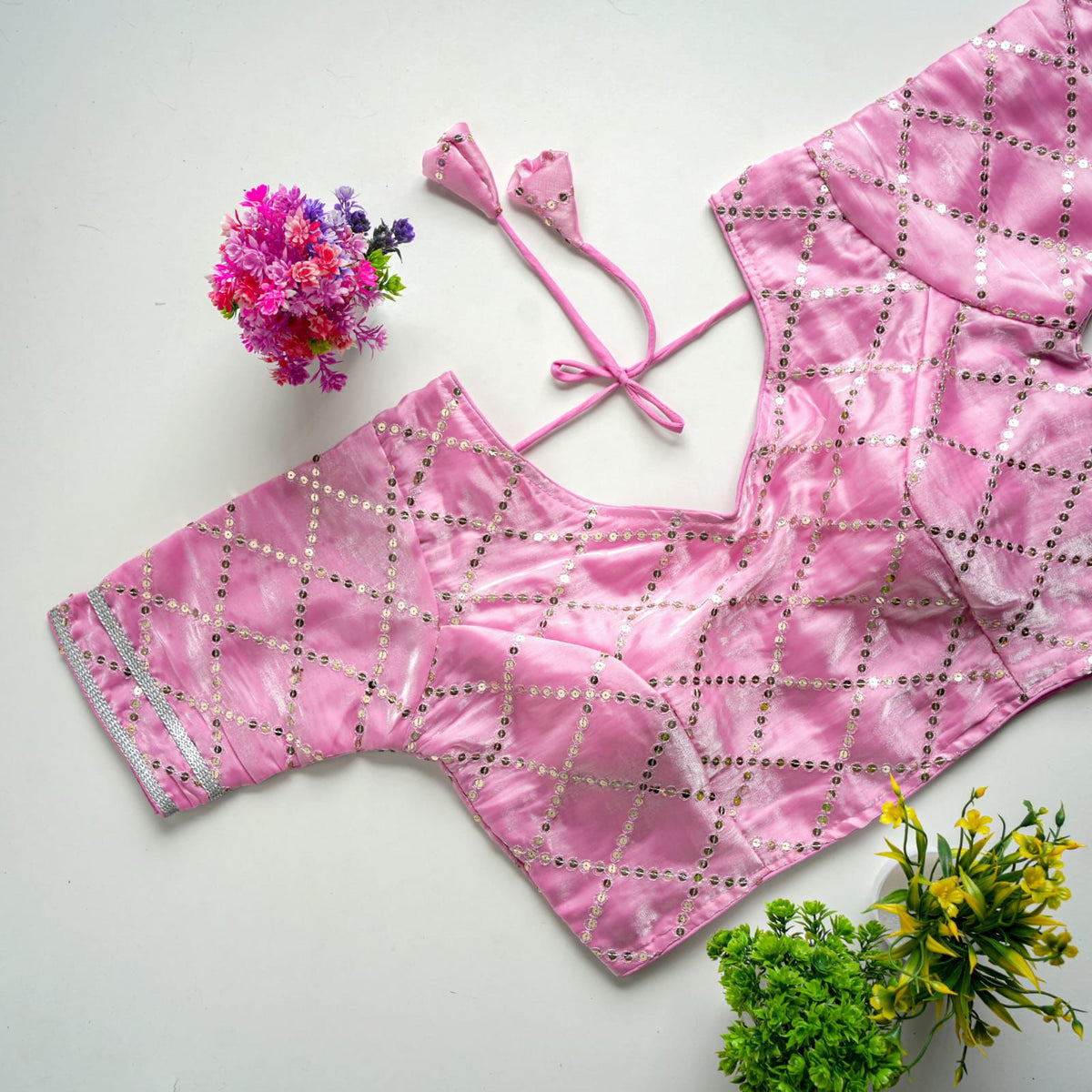 Baby Pink Metalic Jimmy Choo Blouse with Exquisite Sequence Embroidery ClothsVilla Main image