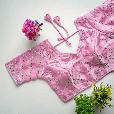 Baby Pink Metalic Jimmy Choo Blouse with Exquisite Sequence Embroidery ClothsVilla Main image