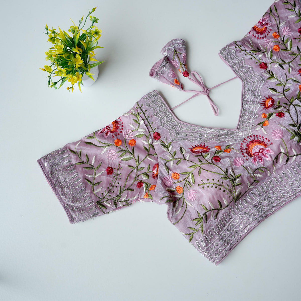 Baby Pink Multi-Color Embroidered Jimmy Choo Silk Blouse ClothsVilla Main image