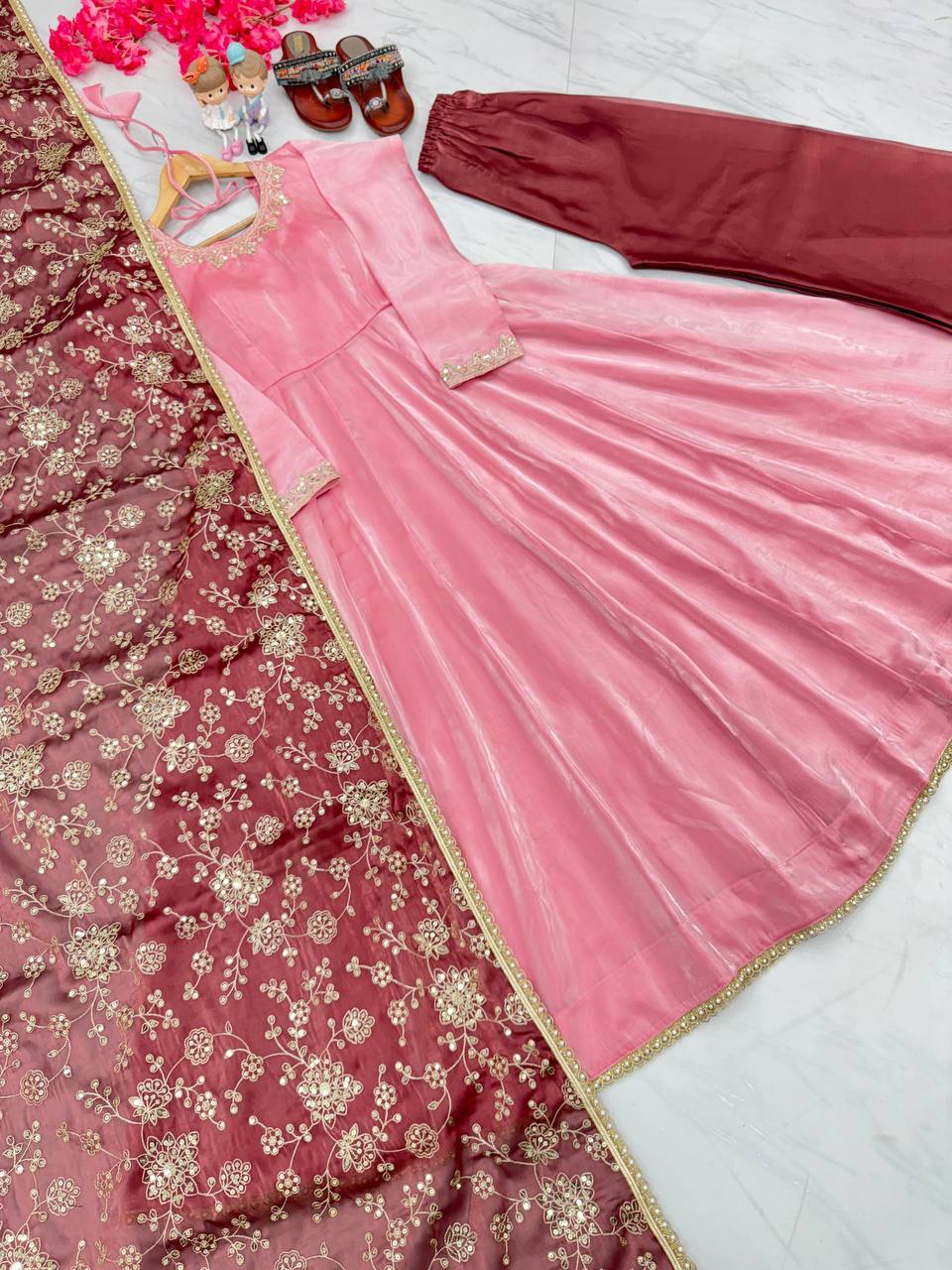 Baby Pink Premium Designer Readymade Anarkali Gown Set Clothsvilla
