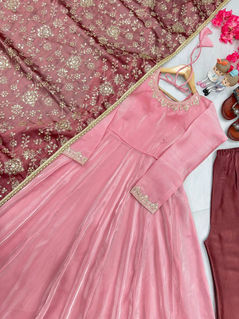 Baby Pink Premium Designer Readymade Anarkali Gown Set Clothsvilla