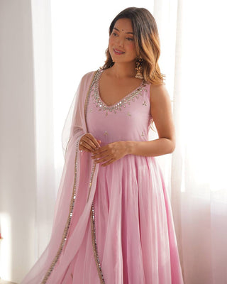 Baby Pink Regal Grace Georgette Anarkali Set ClothsVilla