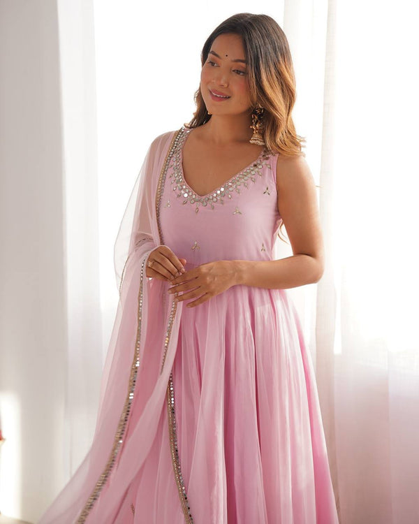 Baby Pink Regal Grace Georgette Anarkali Set ClothsVilla