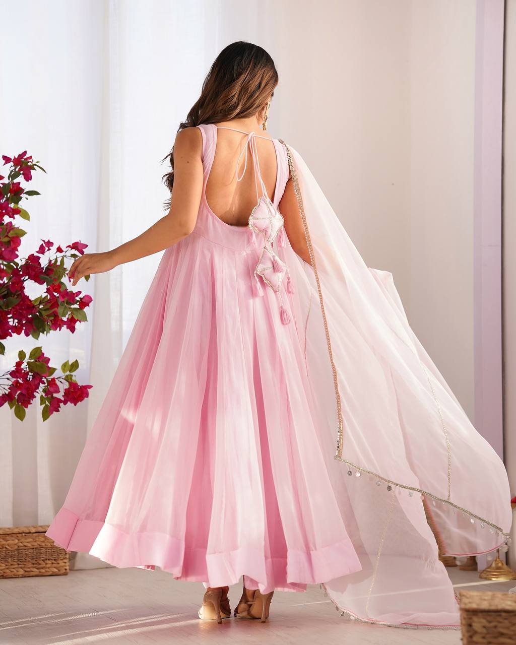 Baby Pink Regal Grace Georgette Anarkali Set ClothsVilla