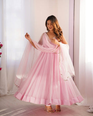 Baby Pink Regal Grace Georgette Anarkali Set ClothsVilla