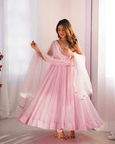 Baby Pink Regal Grace Georgette Anarkali Set ClothsVilla