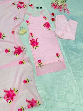 Baby Pink Ri8 Fashion Exclusive Floral Handpainted Straight Cut Suit Clothsvilla