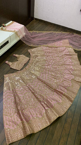 Baby Pink Satin Silk Embroidered Lehenga Choli Set with Net Dupatta – Zari, Sequin & Dori Work ClothsVilla