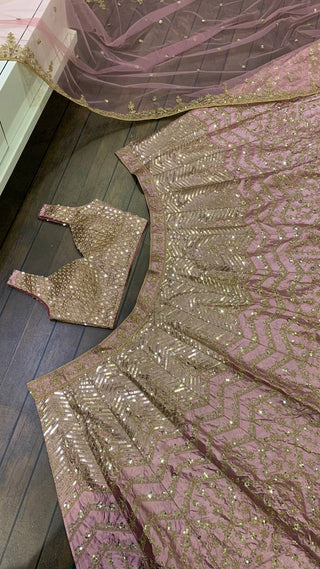 Baby Pink Satin Silk Embroidered Lehenga Choli Set with Net Dupatta – Zari, Sequin & Dori Work ClothsVilla