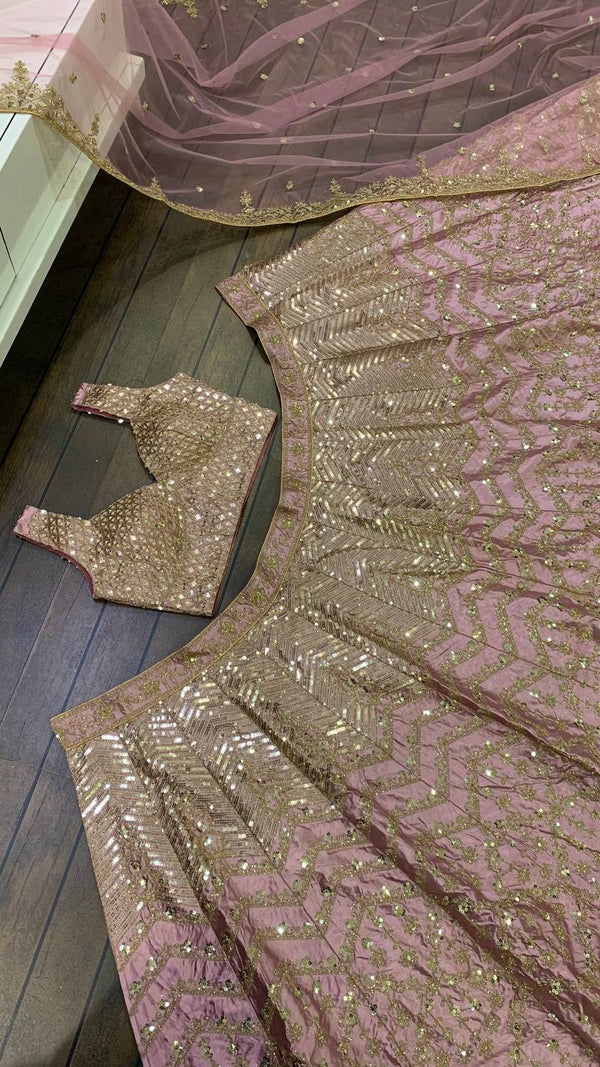 Baby Pink Satin Silk Embroidered Lehenga Choli Set with Net Dupatta – Zari, Sequin & Dori Work ClothsVilla