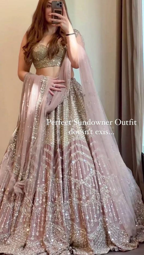 Baby Pink Satin Silk Embroidered Lehenga Choli Set with Net Dupatta – Zari, Sequin & Dori Work ClothsVilla Main image