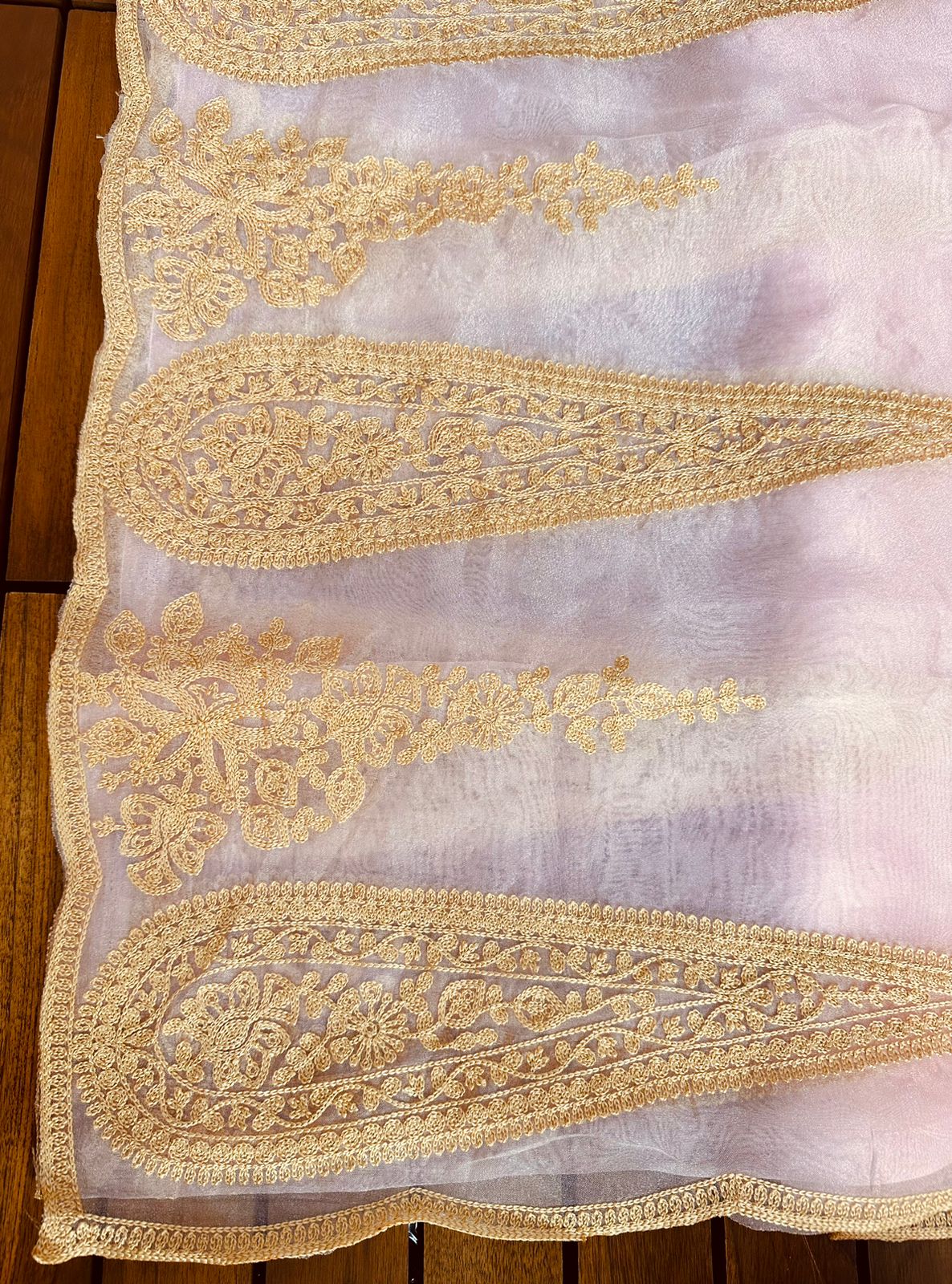 Baby Pink Semi-Pure Organza Saree with Exquisite Lucknowi Work & Matching Blouse ClothsVilla