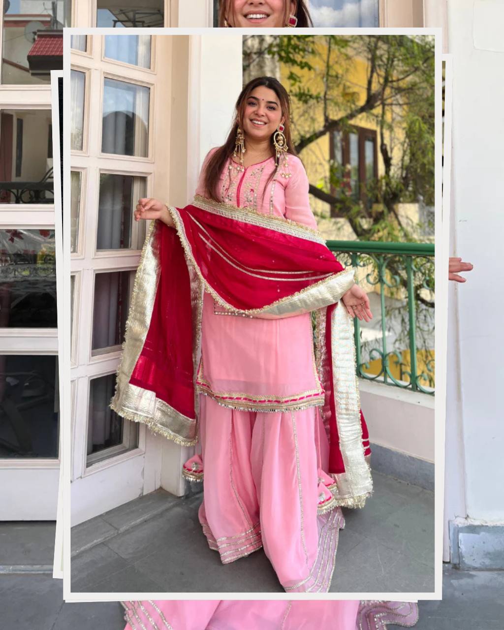 Baby Pink Silk Sharara Suit with Lace Work ClothsVilla