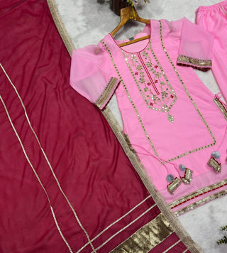 Baby Pink Silk Sharara Suit with Lace Work ClothsVilla