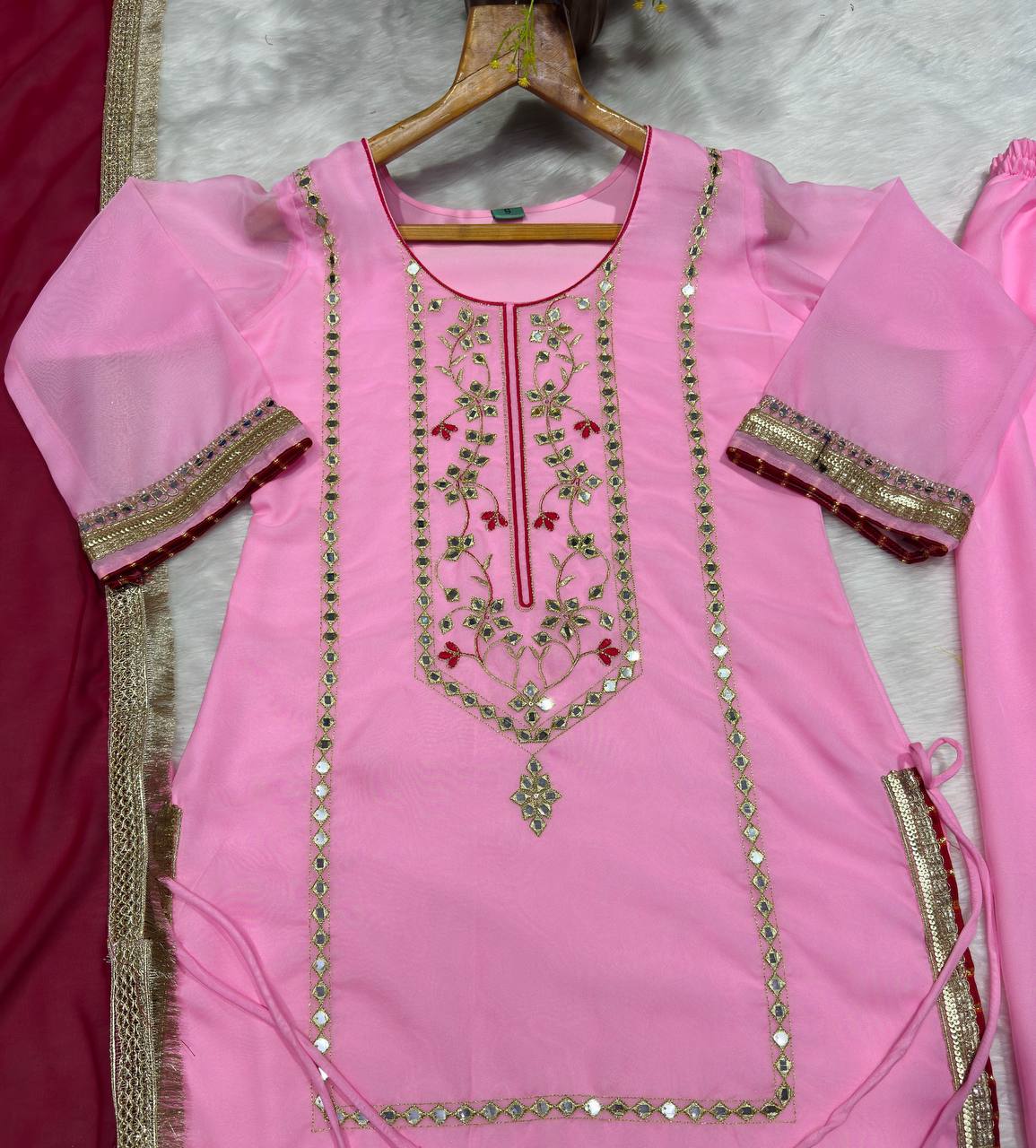 Baby Pink Silk Sharara Suit with Lace Work ClothsVilla