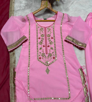 Baby Pink Silk Sharara Suit with Lace Work ClothsVilla