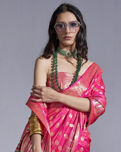 Baby Pink Timeless Banarasi Blended Silk Saree with Intricate Design – Perfect for Grand Occasions ClothsVilla