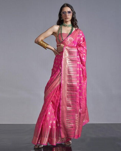 Baby Pink Timeless Banarasi Blended Silk Saree with Intricate Design – Perfect for Grand Occasions ClothsVilla