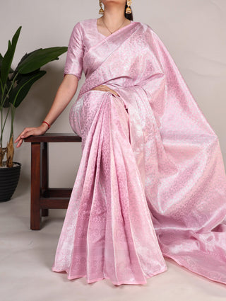 Baby Pink Timeless Kanjivaram Saree with Exquisite Zari Weaving ClothsVilla