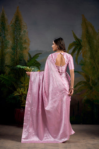 Baby Pink Timeless Kanjivaram Saree with Exquisite Zari Weaving ClothsVilla
