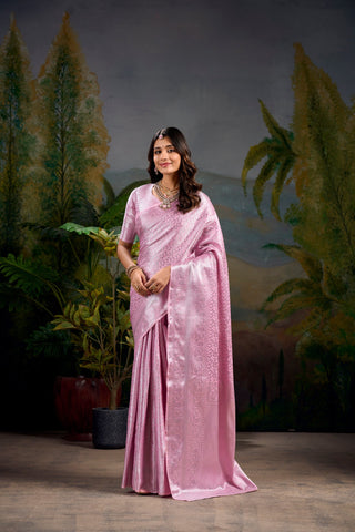 Baby Pink Timeless Kanjivaram Saree with Exquisite Zari Weaving ClothsVilla